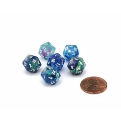 Dice>Festive 12mm Mini 20 Sided D20 Dice, 6 Pieces - Waterlily with White Numbers - Your Source for Gaming Essentials