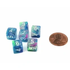 Dice>Festive 9mm Mini 6 Sided D6 Dice, 6 Pieces - Waterlily with White Numbers - Your Source for Gaming Essentials