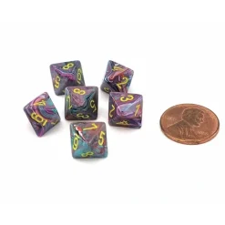 Dice>Festive 9mm Mini 8 Sided D8 Dice, 6 Pieces - Mosaic with Yellow Numbers - Your Source for Gaming Essentials