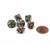 Dice>Festive 10mm Mini 10 Sided D10 Dice, 6 Pieces - Mosaic with Yellow Numbers - Your Source for Gaming Essentials
