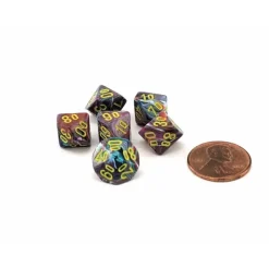 Dice>Festive 10mm Mini Tens D10 Dice, 6 Pieces - Mosaic with Yellow Numbers - Your Source for Gaming Essentials
