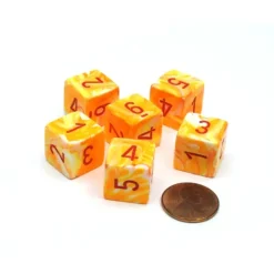 Dice>Festive 15mm 6-Sided D6 Numbered Chessex Dice, 6 Pieces - Sunburst with Red - Your Source for Gaming Essentials