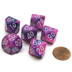 Dice>Festive 16mm Tens D10 (00-90) Chessex Dice, 6 Pieces - Violet with White Numbers - Your Source for Gaming Essentials