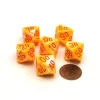 Dice>Festive 16mm Tens D10 (00-90) Chessex Dice, 6 Pieces - Sunburst with Red Numbers - Your Source for Gaming Essentials