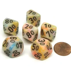 Dice>Festive 16mm Tens D10 (00-90) Chessex Dice, 6 Pieces - Circus with Black Numbers - Your Source for Gaming Essentials