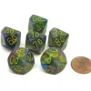 Dice>Festive 16mm Tens D10 (00-90) Chessex Dice, 6 Pieces - Rio with Yellow Numbers - Your Source for Gaming Essentials