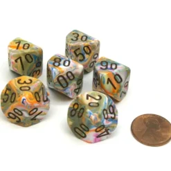 Dice>Festive 16mm Tens D10 (00-90) Dice, 6 Pieces - Vibrant with Brown Numbers - Your Source for Gaming Essentials