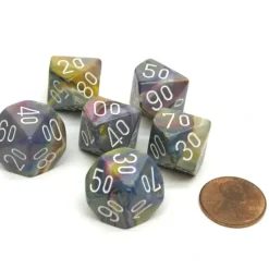 Dice>Festive 16mm Tens D10 (00-90) Dice, 6 Pieces - Carousel with White Numbers - Your Source for Gaming Essentials