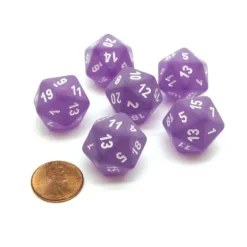 Dice>Frosted 20 Sided D20 Chessex Dice, 6 Pieces - Purple with White Numbers - Your Source for Gaming Essentials