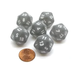 Dice>Frosted 20 Sided D20 Chessex Dice, 6 Pieces - Smoke with White Numbers - Your Source for Gaming Essentials