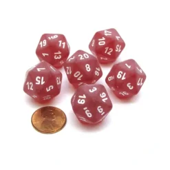 Dice>Frosted 20 Sided D20 Chessex Dice, 6 Pieces - Red with White Numbers - Your Source for Gaming Essentials