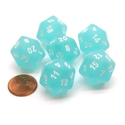 Dice>Frosted 20 Sided D20 Chessex Dice, 6 Pieces - Teal with White Numbers - Your Source for Gaming Essentials