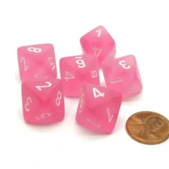 Dice>Frosted 15mm 8 Sided D8 Chessex Dice, 6 Pieces - Pink with White - Your Source for Gaming Essentials