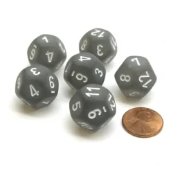 Dice>Frosted 18mm 12 Sided D12 Chessex Dice, 6 Pieces - Smoke with White - Your Source for Gaming Essentials