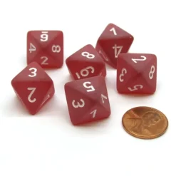 Dice>Frosted 15mm 8 Sided D8 Chessex Dice, 6 Pieces - Red with White - Your Source for Gaming Essentials
