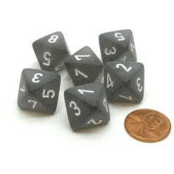 Dice>Frosted 15mm 8 Sided D8 Chessex Dice, 6 Pieces - Smoke with White - Your Source for Gaming Essentials