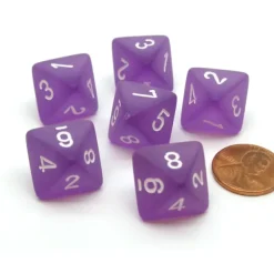 Dice-Frosted 15mm 8 Sided D8 Chessex Dice, 6 Pieces - Purple with White - Your Source for Gaming Essentials