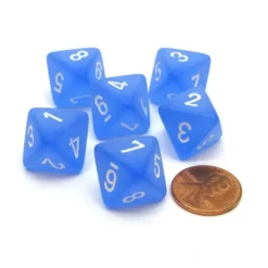 Dice>Frosted 15mm 8 Sided D8 Chessex Dice, 6 Pieces - Blue with White - Your Source for Gaming Essentials