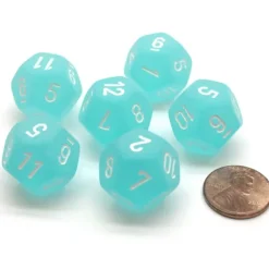 Dice>Frosted 18mm 12 Sided D12 Chessex Dice, 6 Pieces - Teal with White - Your Source for Gaming Essentials
