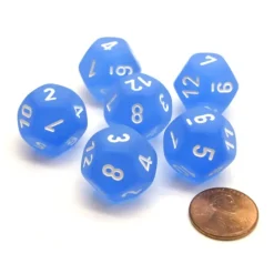 Dice>Frosted 18mm 12 Sided D12 Chessex Dice, 6 Pieces - Blue with White - Your Source for Gaming Essentials