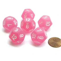 Dice>Frosted 18mm 12 Sided D12 Chessex Dice, 6 Pieces - Pink with White - Your Source for Gaming Essentials