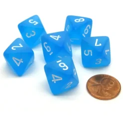 Dice>Frosted 15mm 8 Sided D8 Chessex Dice, 6 Pieces - Caribbean Blue with White - Your Source for Gaming Essentials