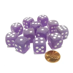 Dice>Frosted 16mm D6 Chessex Dice Block (12 Dice) - Purple with White Pips - Your Source for Gaming Essentials