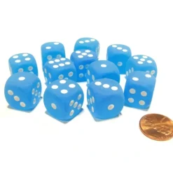 Dice>Frosted 16mm D6 Chessex Dice Block (12 Dice) - Caribbean Blue with White Pips - Your Source for Gaming Essentials