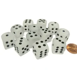 Dice>Frosted 16mm D6 Chessex Dice Block (12 Dice) - Clear with Black Pips - Your Source for Gaming Essentials