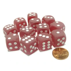 Dice>Frosted 16mm D6 Chessex Dice Block (12 Dice) - Red with White Pips - Your Source for Gaming Essentials