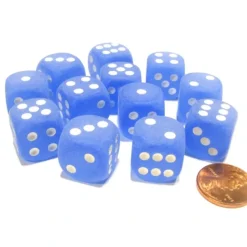 Dice>Frosted 16mm D6 Chessex Dice Block (12 Dice) - Blue with White Pips - Your Source for Gaming Essentials