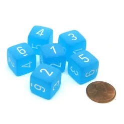 Dice>Frosted 15mm D6 Chessex Dice, 6 Pieces - Caribbean Blue with White Numbers - Your Source for Gaming Essentials