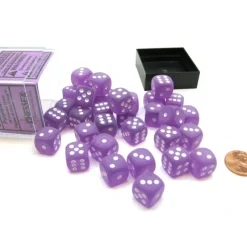 Dice>Frosted 12mm D6 Chessex Dice Block (36 Die) - Purple with White Pips - Your Source for Gaming Essentials