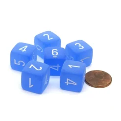 Dice>Frosted 15mm D6 Polyhedral Chessex Dice, 6 Pieces - Blue with White Numbers - Your Source for Gaming Essentials