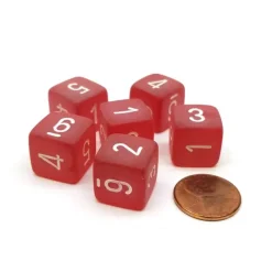 Dice>Frosted 15mm D6 Polyhedral Chessex Dice, 6 Pieces - Red with White Numbers - Your Source for Gaming Essentials