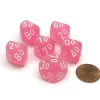Dice-Frosted 16mm Tens D10 (00-90) Chessex Dice, 6 Pieces - Pink with White Numbers - Your Source for Gaming Essentials
