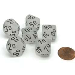 Dice>Frosted 16mm Tens D10 (00-90) Chessex Dice, 6 Pieces - Clear with Black Numbers - Your Source for Gaming Essentials