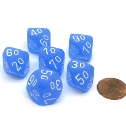 Dice>Frosted 16mm Tens D10 (00-90) Chessex Dice, 6 Pieces - Blue with White Numbers - Your Source for Gaming Essentials
