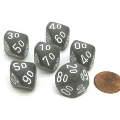Dice>Frosted 16mm Tens D10 (00-90) Chessex Dice, 6 Pieces - Smoke with White Numbers - Your Source for Gaming Essentials