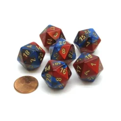 Dice>Gemini 20 Sided D20 Chessex Dice, 6 Pieces - Blue-Red with Gold Numbers - Your Source for Gaming Essentials