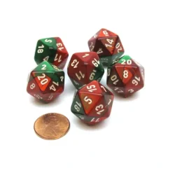 Dice>Gemini 20 Sided D20 Chessex Dice, 6 Pieces - Green-Red with White Numbers - Your Source for Gaming Essentials
