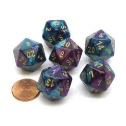 Dice>Gemini 20 Sided D20 Chessex Dice, 6 Pieces - Purple-Teal with Gold Numbers - Your Source for Gaming Essentials