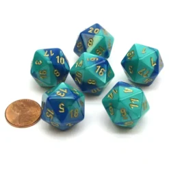 Dice>Gemini 20 Sided D20 Chessex Dice, 6 Pieces - Blue-Teal with Gold Numbers - Your Source for Gaming Essentials
