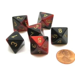 Dice>Gemini 15mm 8 Sided D8 Chessex Dice, 6 Pieces - Black-Red with Gold - Your Source for Gaming Essentials