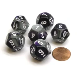 Dice>Gemini 18mm 12 Sided D12 Chessex Dice, 6 Pieces - Purple-Steel with White - Your Source for Gaming Essentials