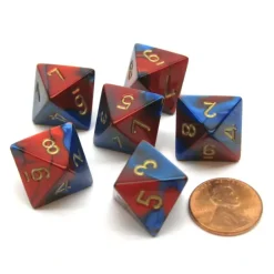Dice>Gemini 15mm 8 Sided D8 Chessex Dice, 6 Pieces - Blue-Red with Gold - Your Source for Gaming Essentials