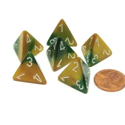Dice>Gemini 18mm 4 Sided D4 Chessex Dice, 6 Pieces - Gold-Green with White - Your Source for Gaming Essentials
