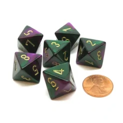 Dice>Gemini 15mm 8 Sided D8 Chessex Dice, 6 Pieces - Green-Purple with Gold - Your Source for Gaming Essentials