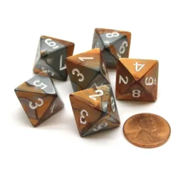 Dice>Gemini 15mm 8 Sided D8 Chessex Dice, 6 Pieces - Copper-Steel with White - Your Source for Gaming Essentials