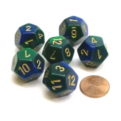 Dice>Gemini 18mm 12 Sided D12 Chessex Dice, 6 Pieces - Blue-Green with Gold - Your Source for Gaming Essentials